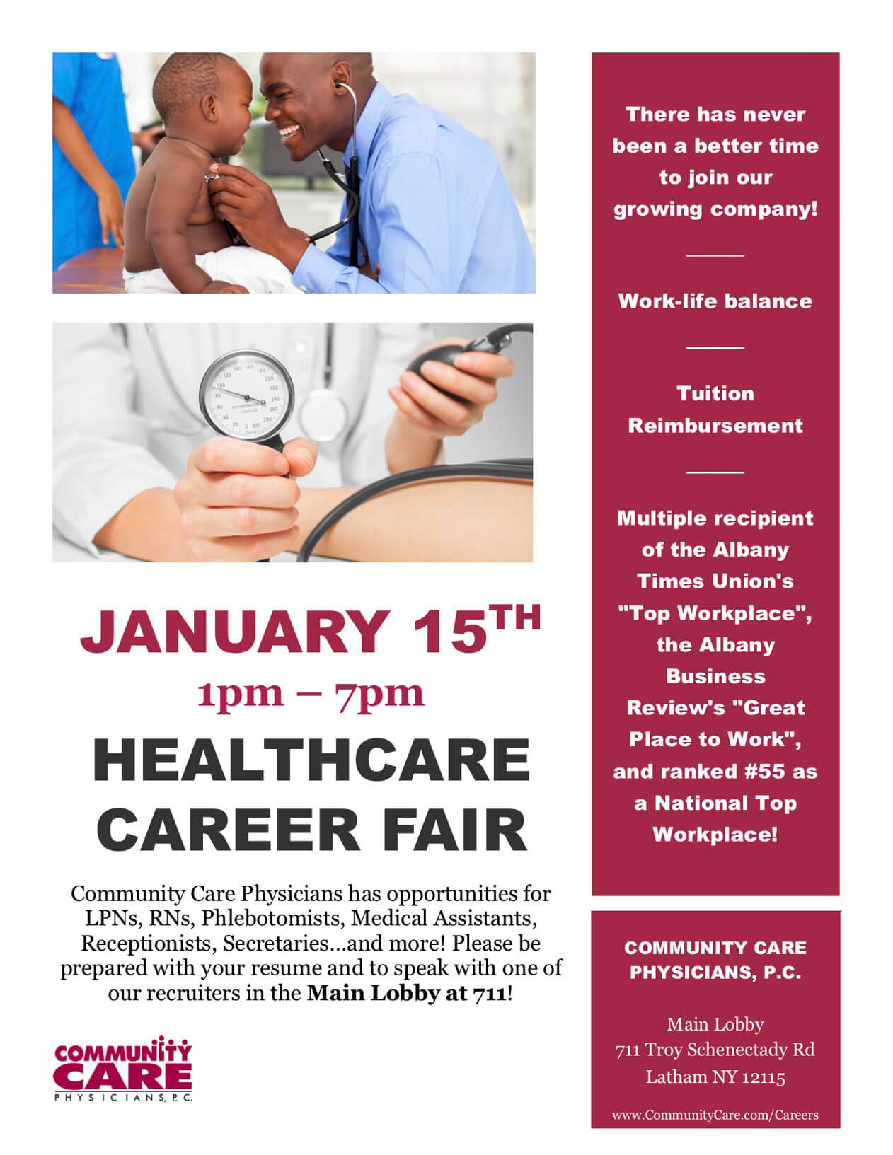 CCP Healthcare Career Fair on Wednesday, January 15 at 1pm.